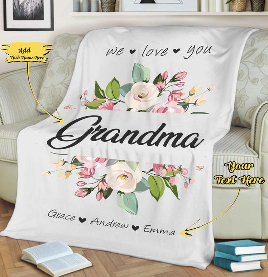 We Love You Grandma/Grandpa/Mama/Mom/Nana Personalized Blanket