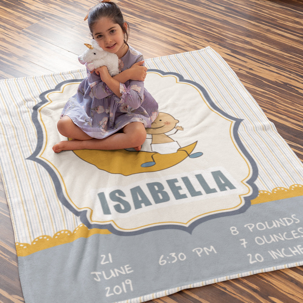 Customized Premium Baby Blanket With Name Date Time Weight Height Print