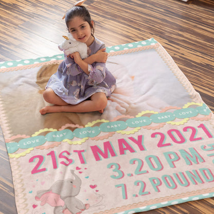 Personalized Baby Blanket With Date Time Weight Height Print