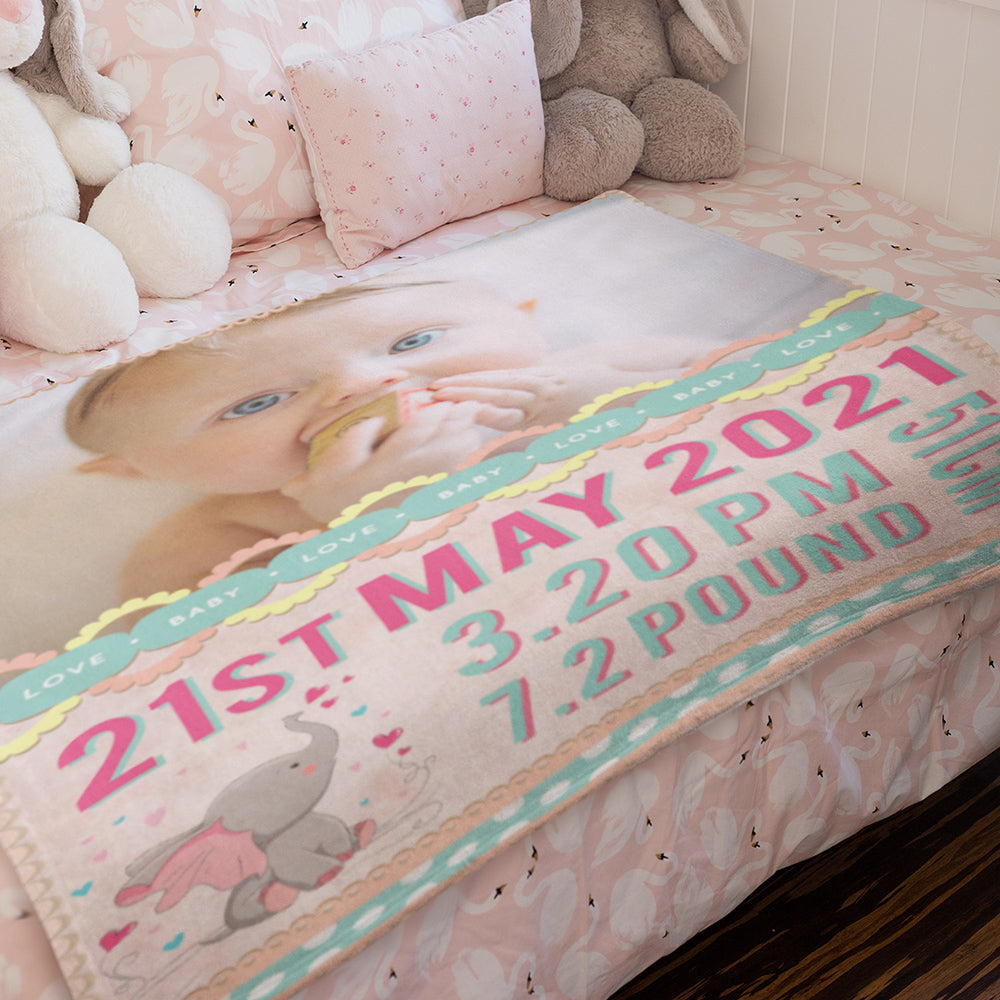 Personalized Baby Blanket With Date Time Weight Height Print