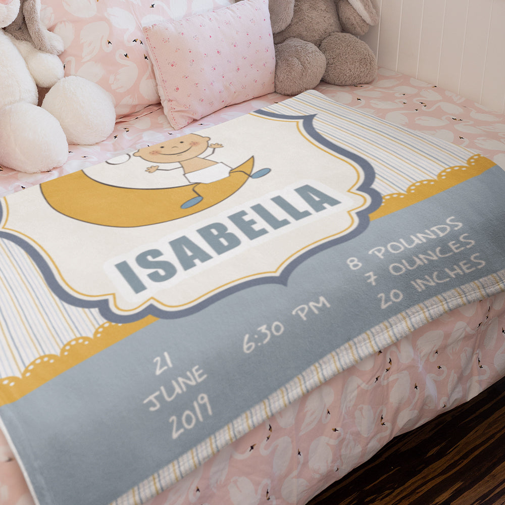 Customized Premium Baby Blanket With Name Date Time Weight Height Print