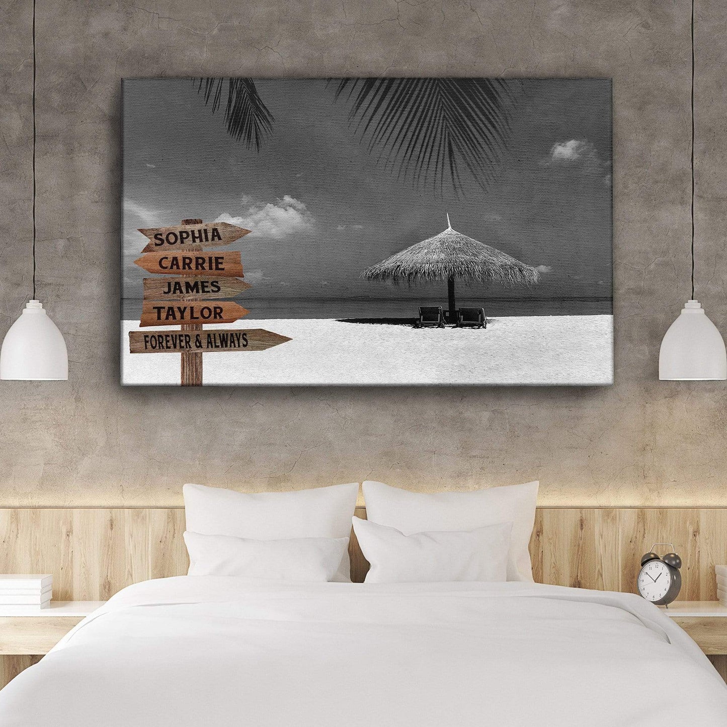 Beach View Black And White Customized Canvas With Multi Names
