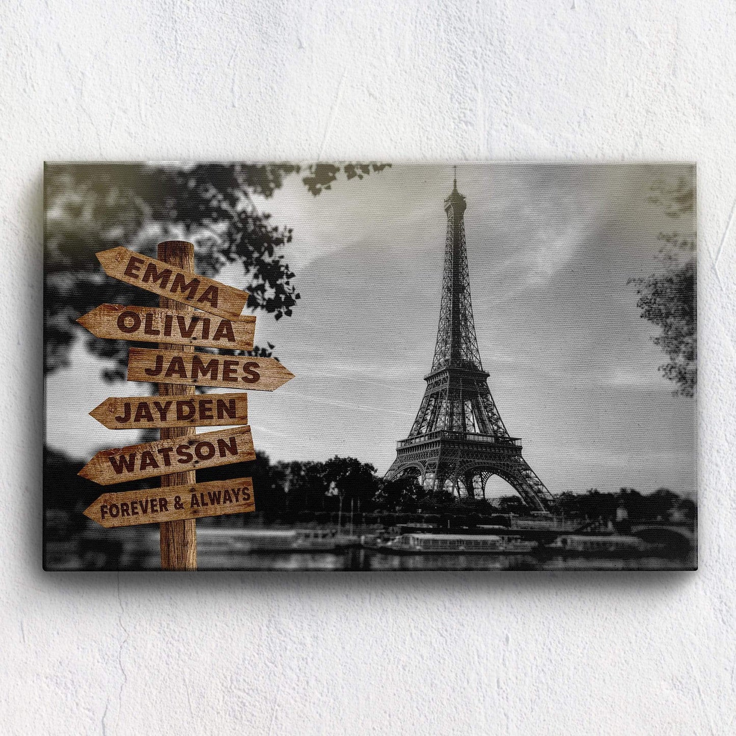 Eiffel Tower Black And White Customized Canvas With Multi Names