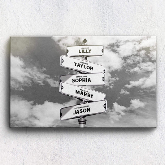 36" X 24" - BEST SELLER Sky View Personalized Black & White Canvas With Multi Names