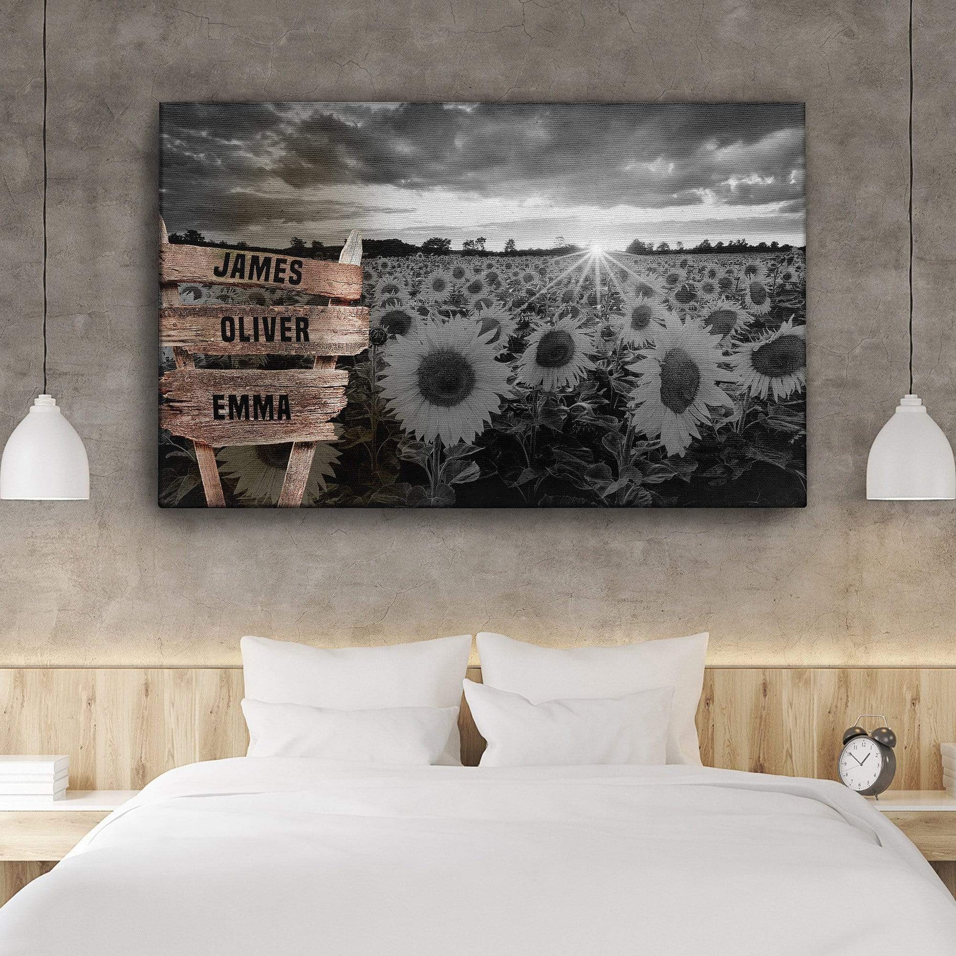 Sunflower Field Black And White Custom Canvas With Multi Names      b