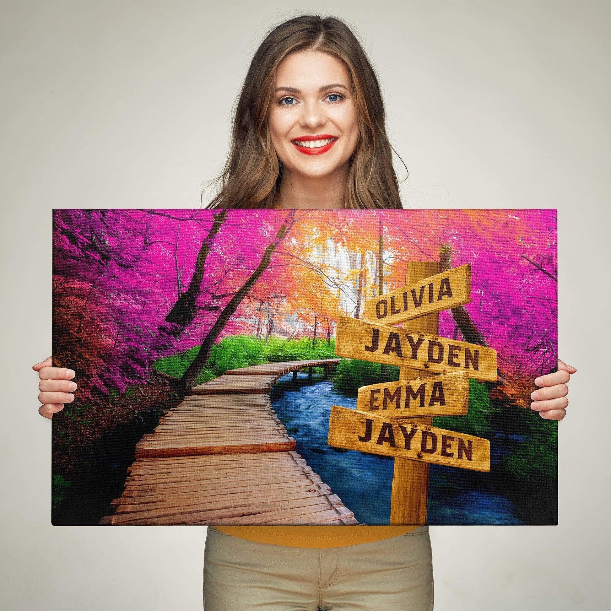 Woods Path Colored Premium Canvas With Multi Names