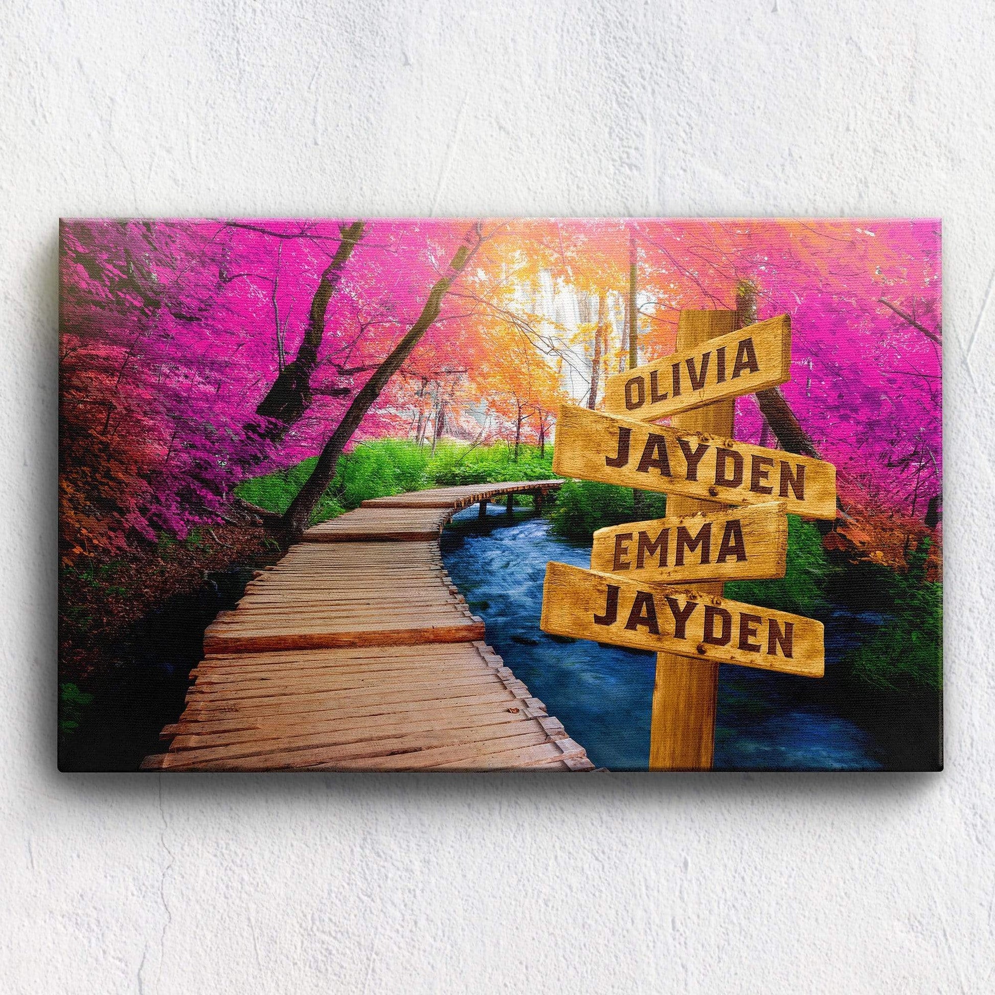 36" X 24" - BEST SELLER Woods Path Colored Premium Canvas With Multi Names